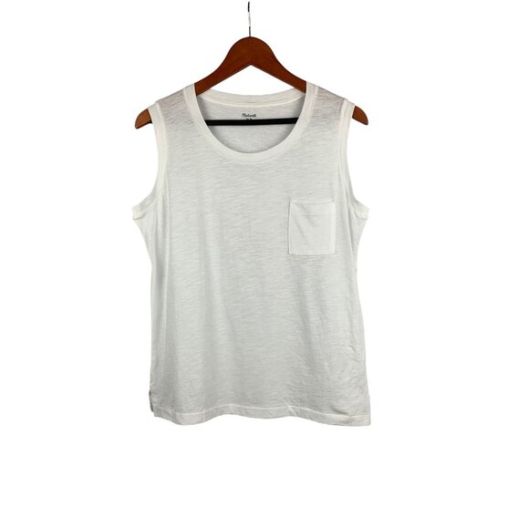 Madewell Womens White Sleeveless Pocket Tee  New With Tags  Size M  100% Cotton - Picture 1 of 4